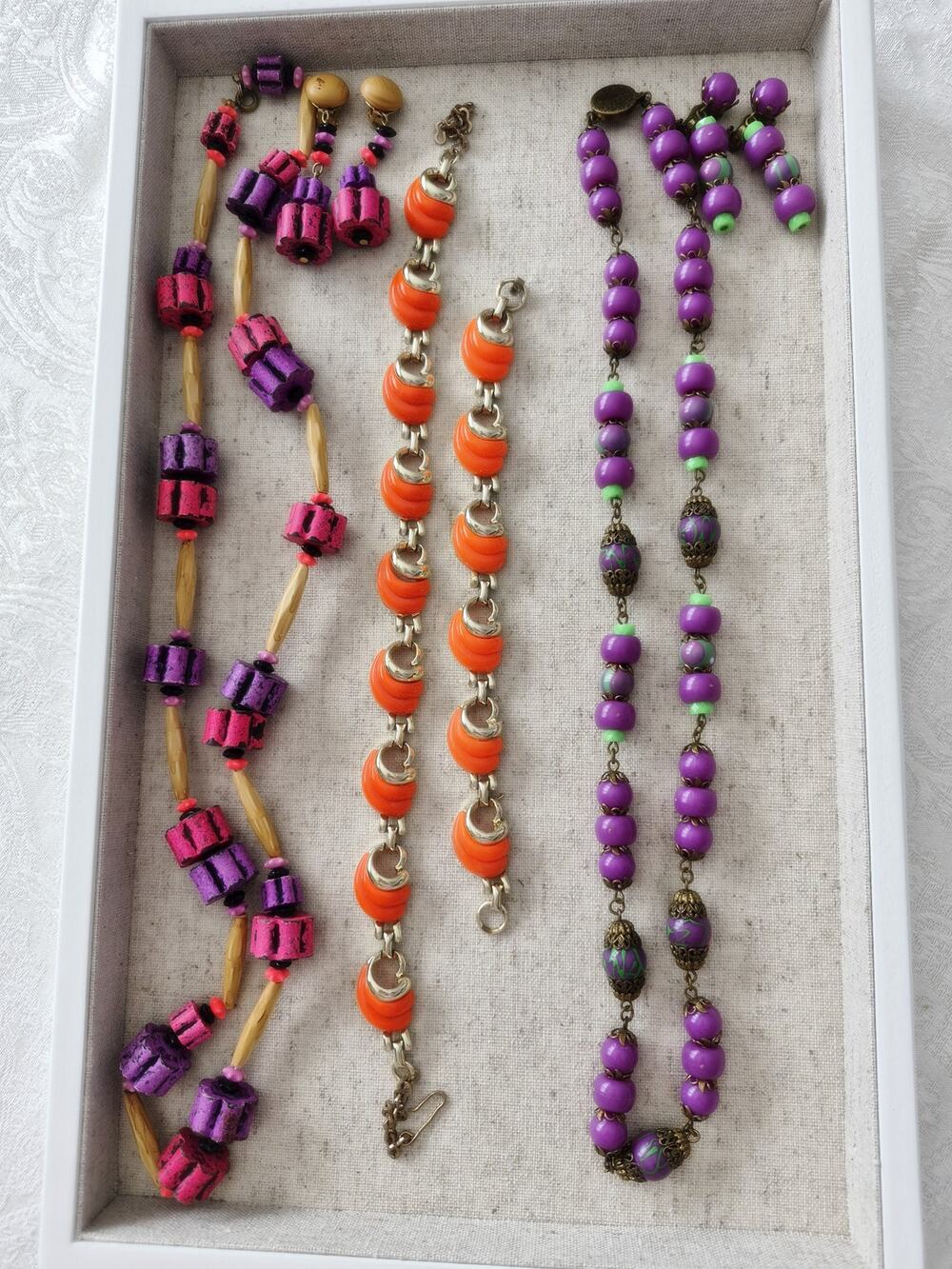 Vintage Orange and Purple Jewelry Set Lot